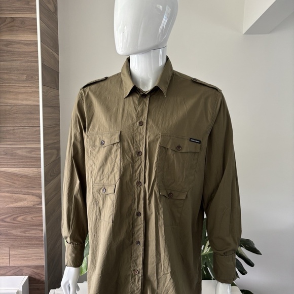 Dolce & Gabbana Military Shirt Long Sleeve Green Men's Sz 44 Authentic - Picture 2 of 9